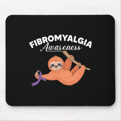Sloth Supporting Purple Ribbon Fibromyalgia Awaren Mouse Pad