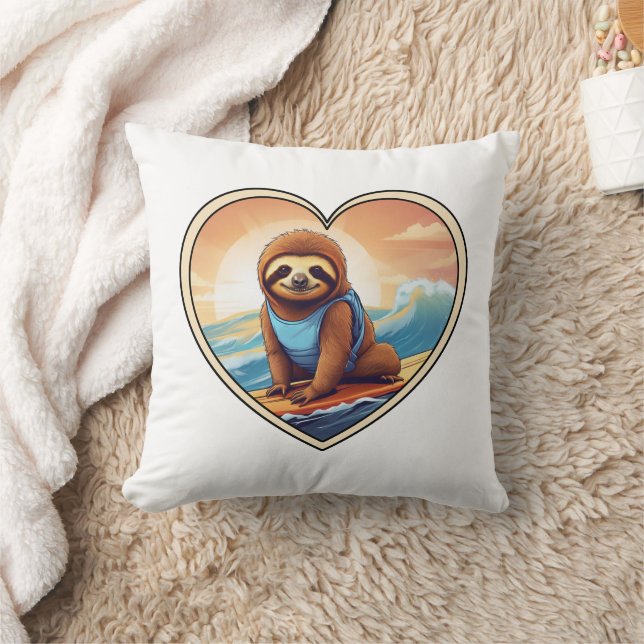 Sloth Surfing Throw Pillow (Blanket)