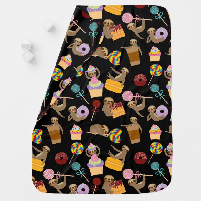 Sloth Sweet Treats Pattern Baby Blanket (In Situ)