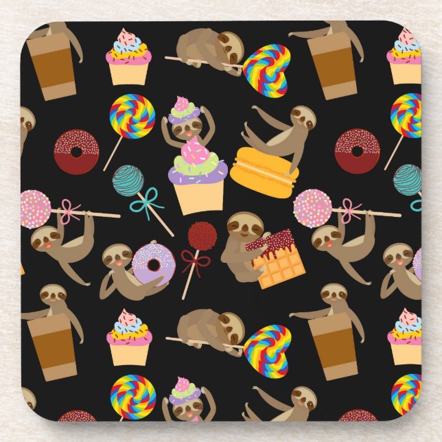 Sloth Sweet Treats Pattern Beverage Coaster (Front)