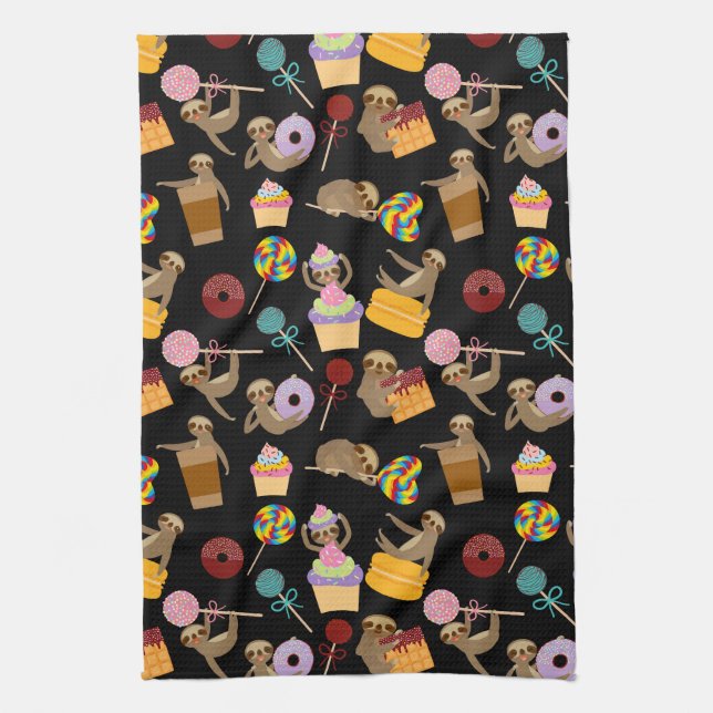 Sloth Sweet Treats Pattern Kitchen Towel (Vertical)