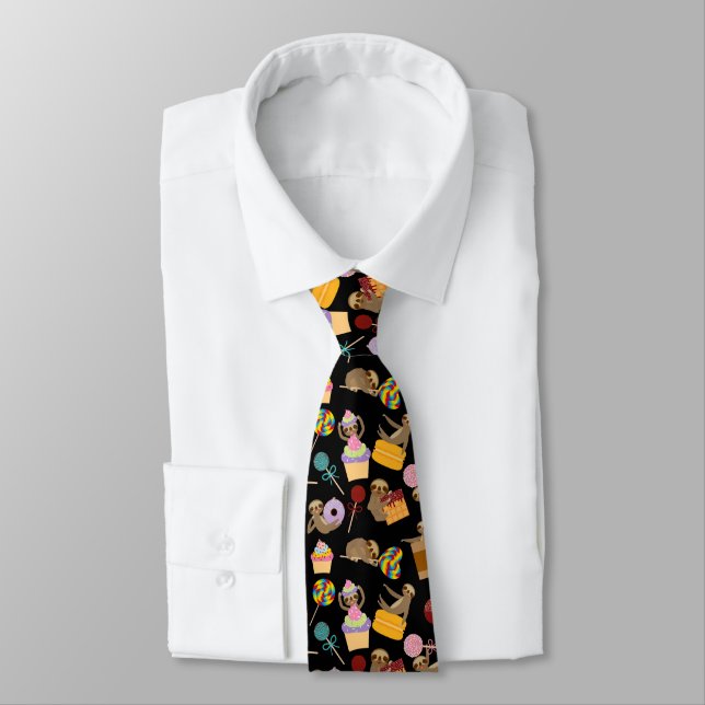 Sloth Sweet Treats Pattern Neck Tie (Tied)