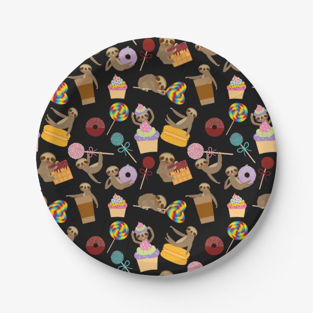 Sloth Sweet Treats Pattern Paper Plates (Front)