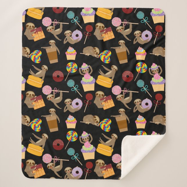 Sloth Sweet Treats Pattern Sherpa Blanket (Front)