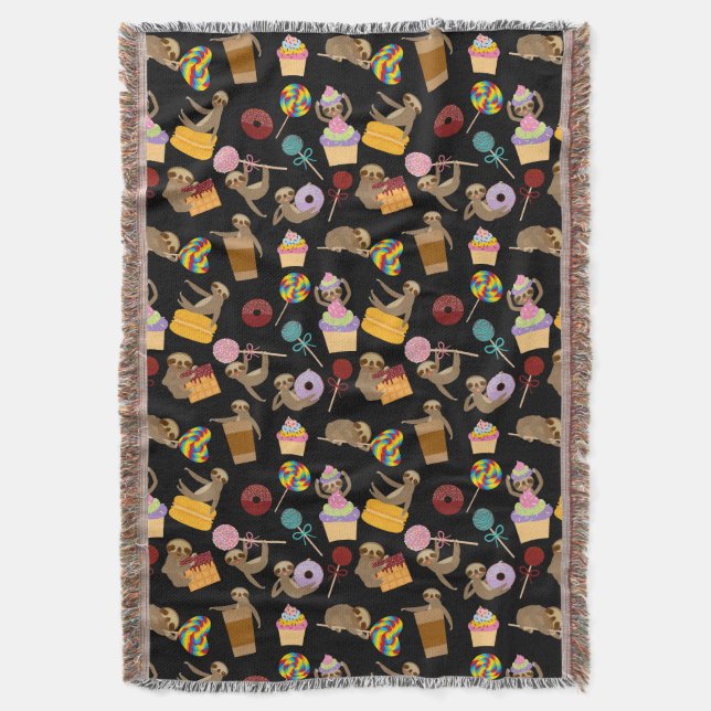 Sloth Sweet Treats Pattern Throw Blanket (Front Vertical)