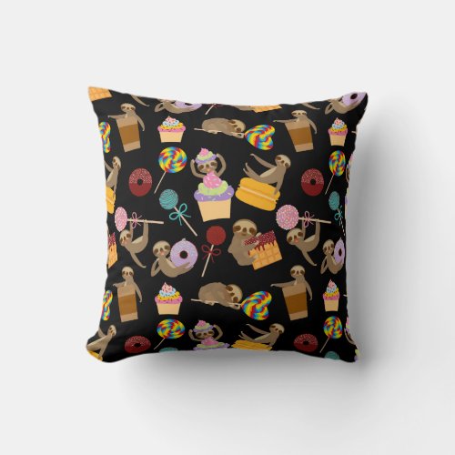 Sloth Sweet Treats Pattern Throw Pillow