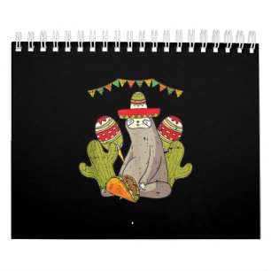 Sloth Taco Sombrero Mexican Fiesta Calendar