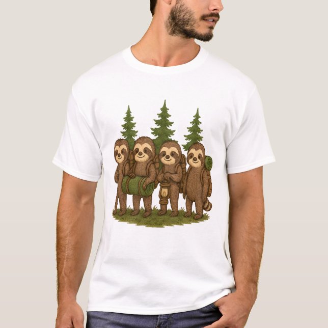 Sloth Team Sloth Hiking Camping T-Shirt (Front)