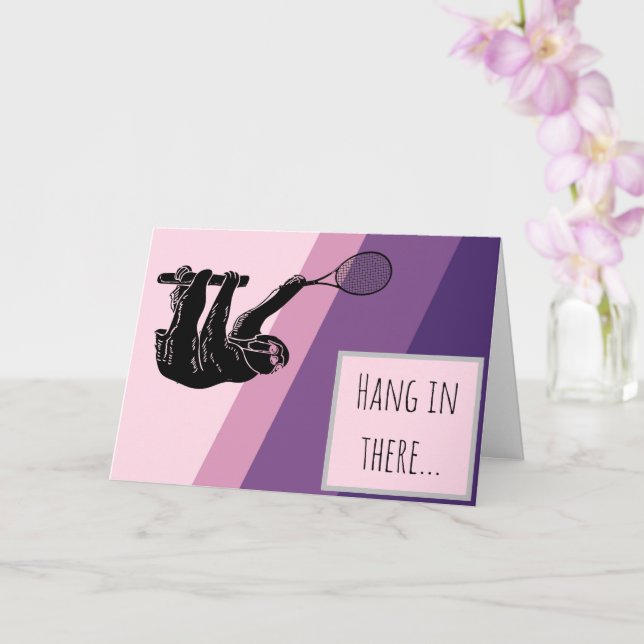 Sloth Tennis Player and Pink and Purple Background Card (Orchid)