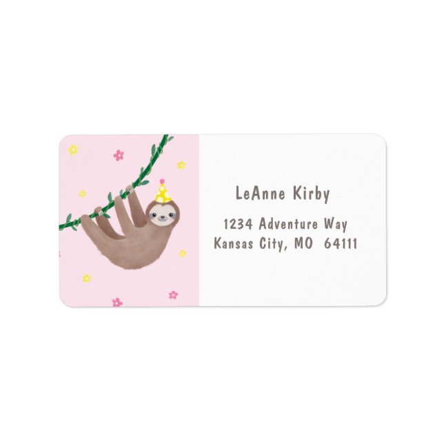 Sloth theme birthday with yellow & white polka dot label (Front)