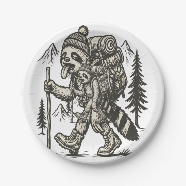 Sloth Tired Sloth Hiking Paper Plates (Front)
