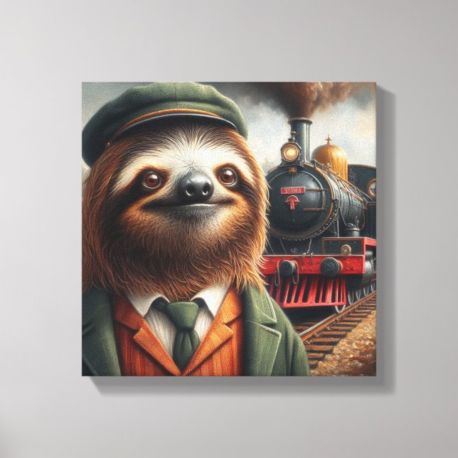 Sloth Train Engineer Canvas Print (Front)