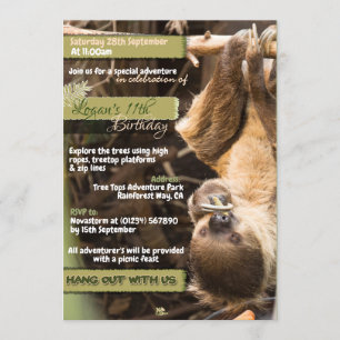 Sloth Tree Tops Adventure Invitations