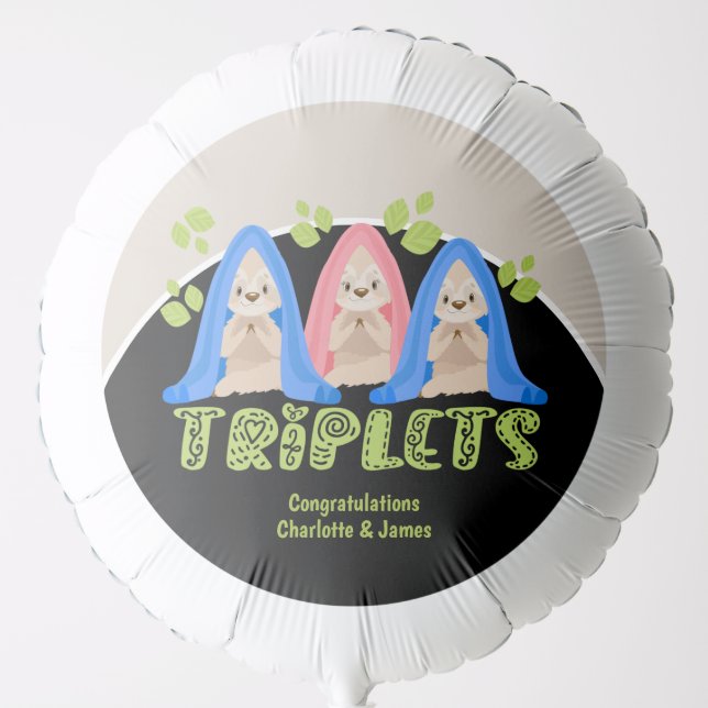 Sloth Triplet Cute New Baby 2 Boys 1 Girl Balloon (Front)