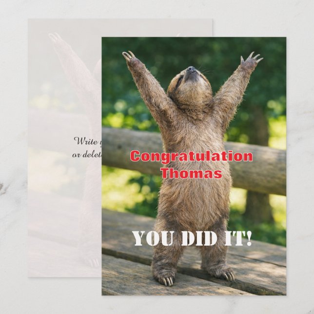 🎓Sloth Triumph Card  – Custom Congrats Edition (Front/Back)