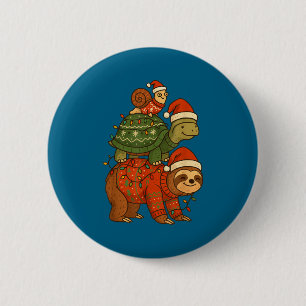 Sloth Turtle Snail Christmas Xmas Button