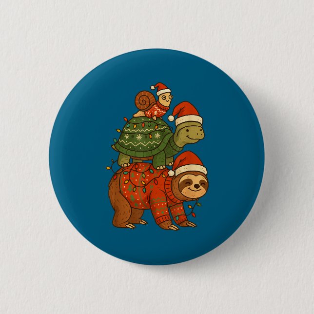 Sloth Turtle Snail Christmas Xmas  Button (Front)
