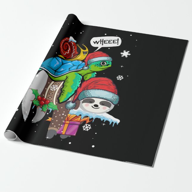 Sloth Turtle Snail Cute Animal Lover Christmas Wrapping Paper (Unrolled)