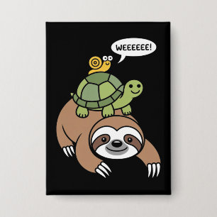 Sloth Turtle Snail Piggyback Animal Running Wild  Button