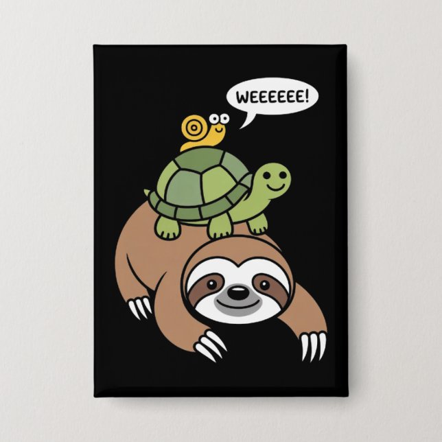 Sloth Turtle Snail Piggyback Animal Running Wild  Button (Front)