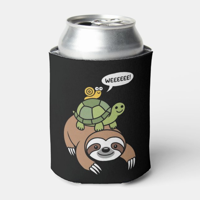 Sloth Turtle Snail Piggyback Animal Running Wild  Can Cooler (Can Front)