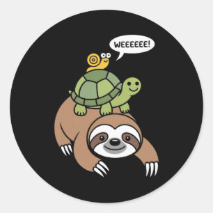 Sloth Turtle Snail Piggyback Animal Running Wild  Classic Round Sticker