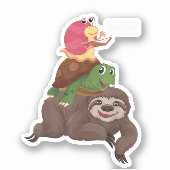 Sloth Turtle Snail Team Piggyback Slow Graphic Sticker (Front)