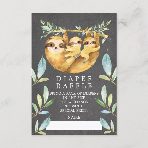 Sloth Twins Baby Shower Diaper Raffle Ticket Enclosure Card