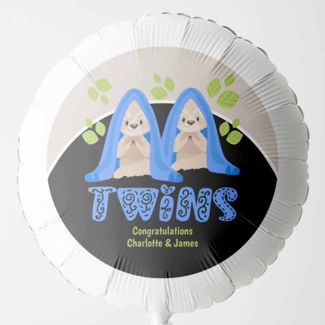 Sloth Twins Cute New Boys Baby Balloon (Front)