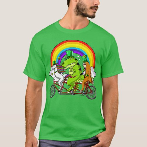 Sloth Unicorn  Rex Dinosaur Bicycle Rainbow St Pat T_Shirt