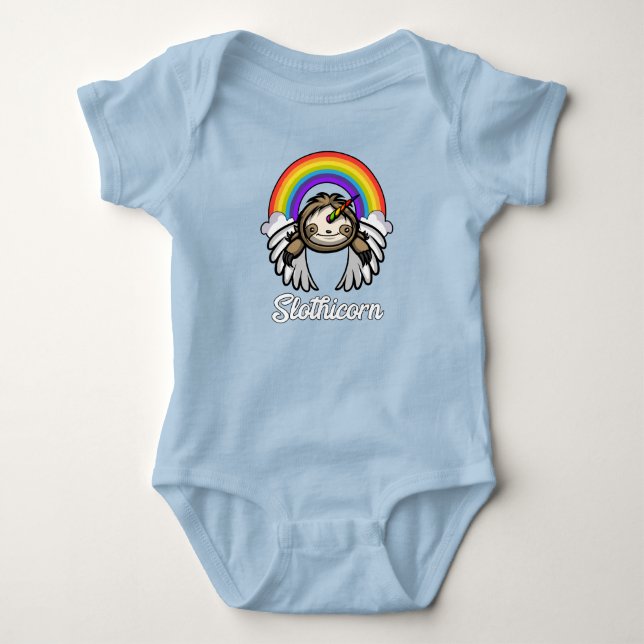 Sloth Unicorn Slothicorn Magical Rainbow Animal Baby Bodysuit (Front)