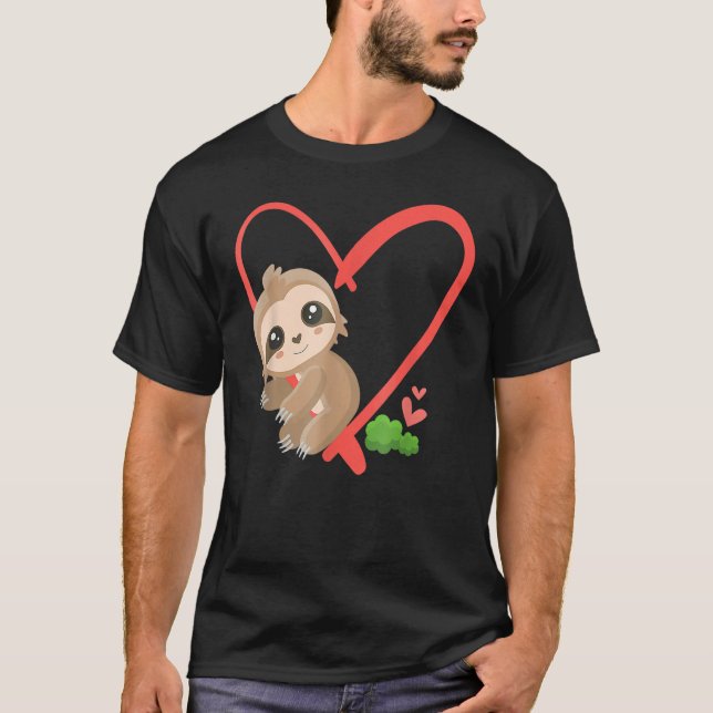 Sloth Valentine Heart Valentines Day Sloth T-Shirt (Front)