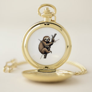 Sloth Vintage Engraving Graphic Tee (2) Pocket Watch