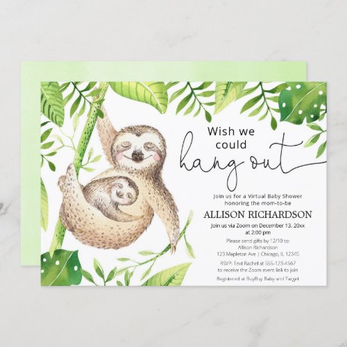 Sloth Virtual baby shower gender neutral cute Invitation