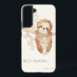 Sloth Watercolor Boho Keep Smiling Tree Foliage Samsung Galaxy S22  Case<br><div class="desc">This sweet Sloth hanging from a Eucalyptus tree was beautifully captured in watercolor by internationally licensed artist and designer,  Audrey Jeanne Roberts.  The typography text,  "KEEP SMILING, " muted foliage and tree branch complete this design.  Copyright.</div>