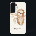 Sloth Watercolor Boho Tree Foliage Script Name Samsung Galaxy S22  Case<br><div class="desc">This graceful Giraffe was beautifully captured in watercolor by internationally licensed artist and designer,  Audrey Jeanne Roberts.  Muted earthy dried foliage and a daisy flower complete the design.  You can change the background color should you wish.  Copyright.</div>