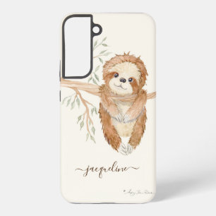 Sloth Watercolor Boho Tree Foliage Script Name Samsung Galaxy S22+ Case