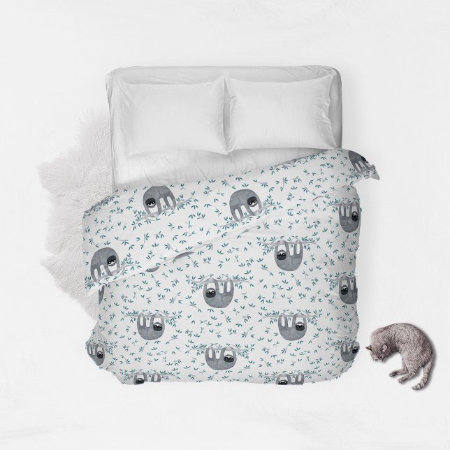 Sloth Watercolor Pattern Duvet Cover (Cute watercolor sloth pattern duvet cover)