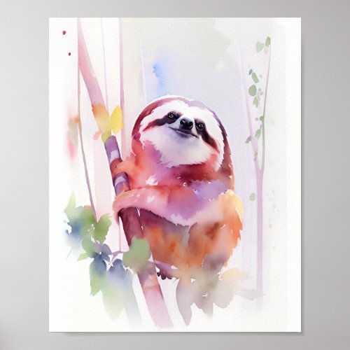 Sloth Watercolor Portrait 2 Poster