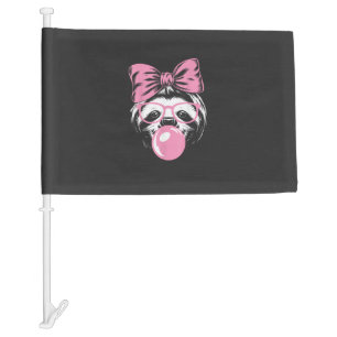 Sloth Wearing Glasses and Blowing Pink Bubble Gum  Car Flag