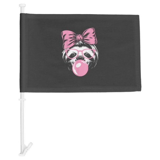 Sloth Wearing Glasses and Blowing Pink Bubble Gum  Car Flag (Front)