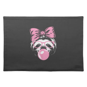 Sloth Wearing Glasses and Blowing Pink Bubble Gum  Cloth Placemat