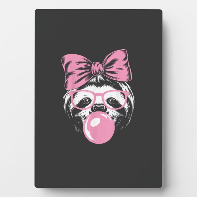 Sloth Wearing Glasses and Blowing Pink Bubble Gum  Plaque (Front)
