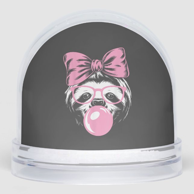 Sloth Wearing Glasses and Blowing Pink Bubble Gum  Snow Globe (Front)