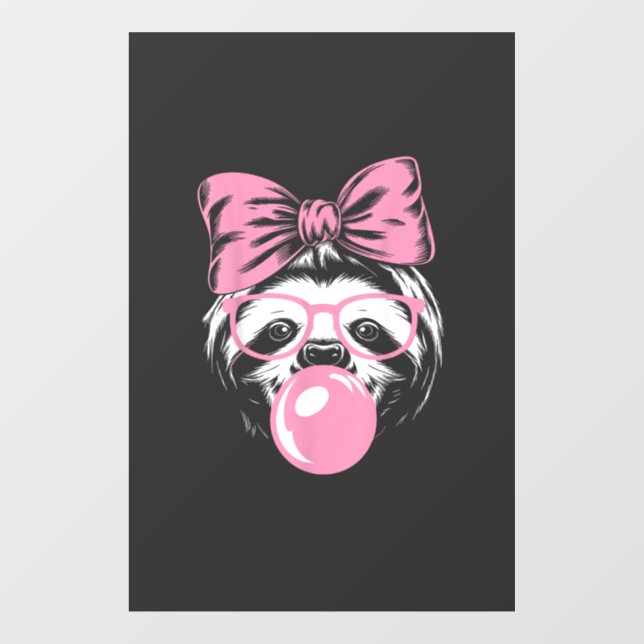 Sloth Wearing Glasses and Blowing Pink Bubble Gum  Window Cling (Sheet)