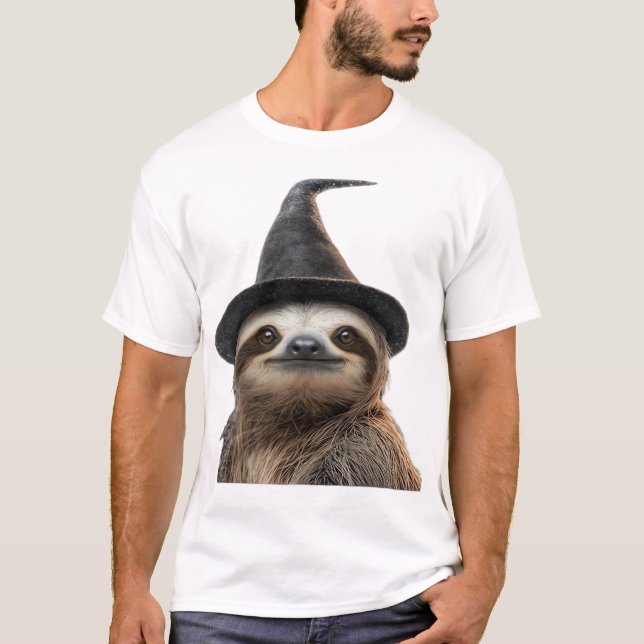 Sloth Wearing Halloween Witch Hat Classic T-Shirt (Front)