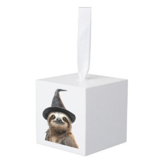 Sloth Wearing Halloween Witch Hat Classic T-Shirt Cube Ornament