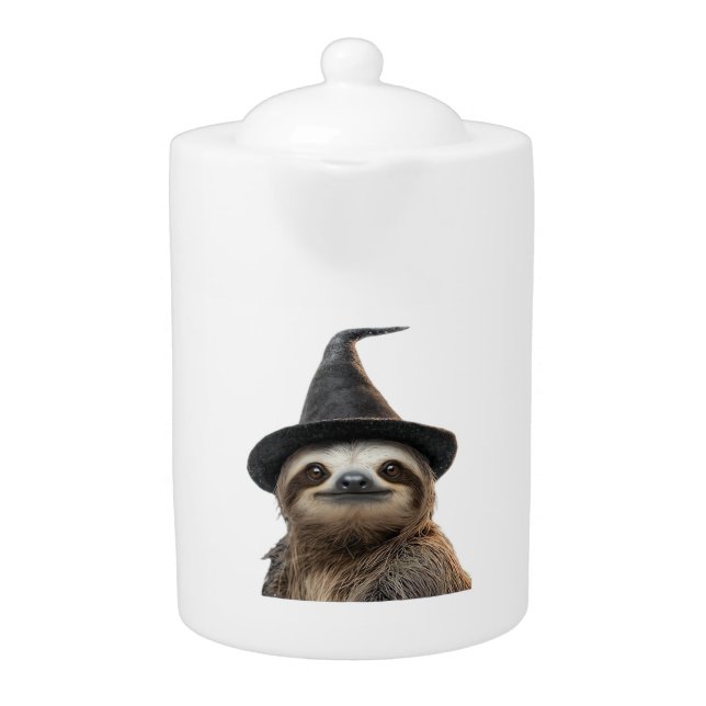 Sloth Wearing Halloween Witch Hat Classic T-Shirt Teapot (Front)