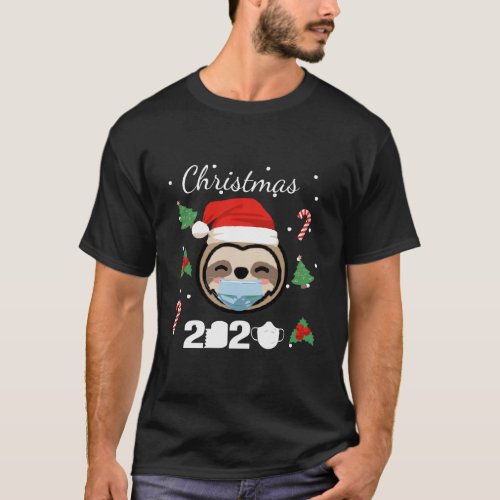 Sloth Wearing Mask Christmas 2020 Pajama Matching  T_Shirt