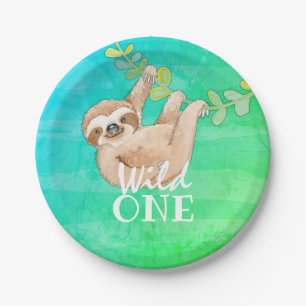 Sloth Wild One First Birthday Party Plate